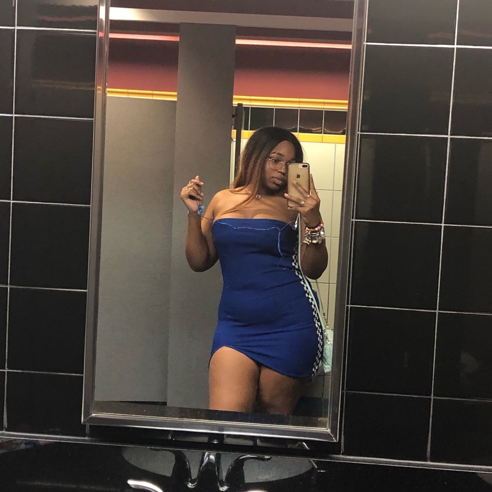 FashionNova Blue Checkered Dress - Size Large